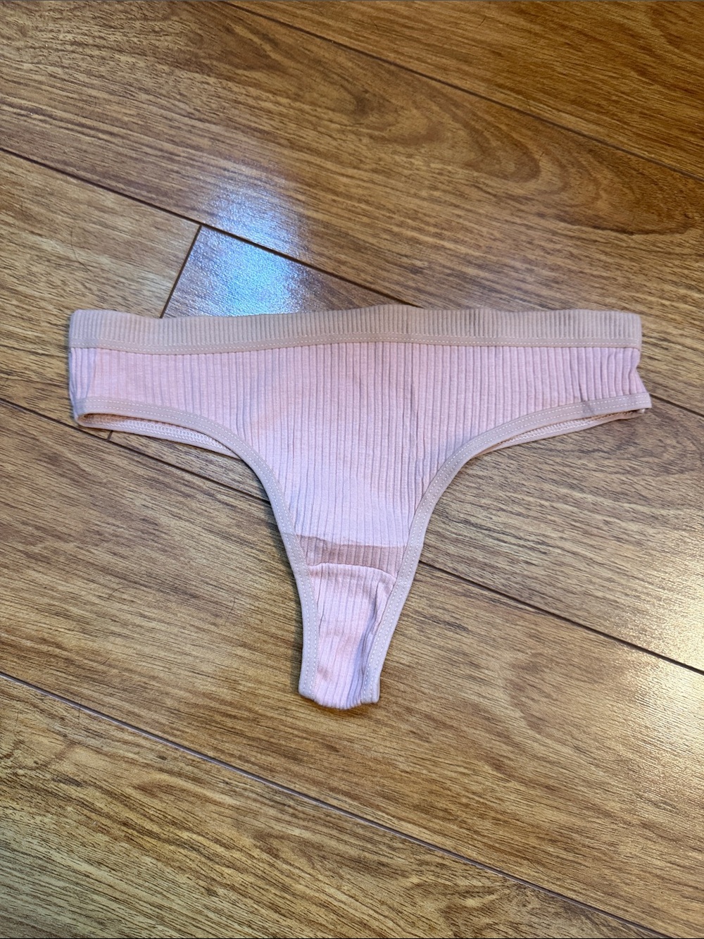 Ribbed Light Pink Thong Panty